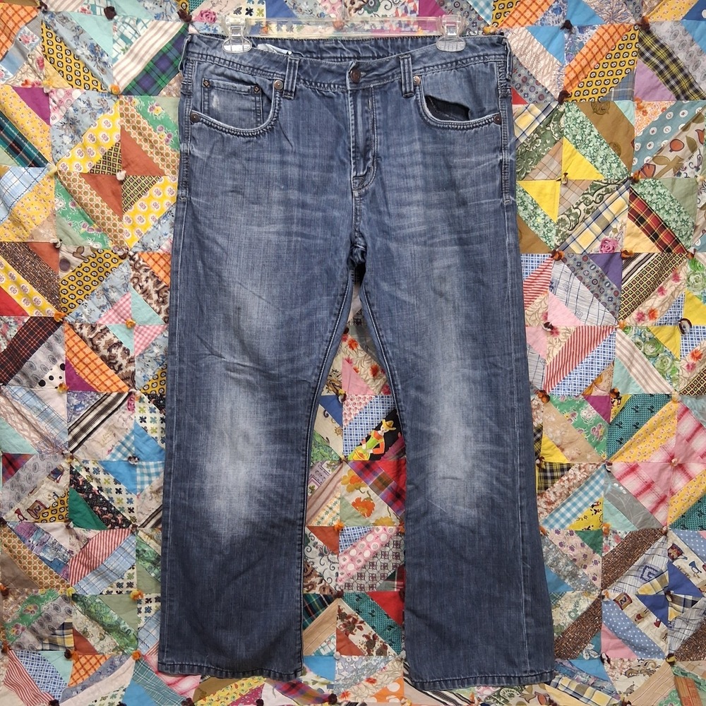 Buffalo David Bitton Embroidered Blue Jeans Size 36x30 Kasey Bootcut